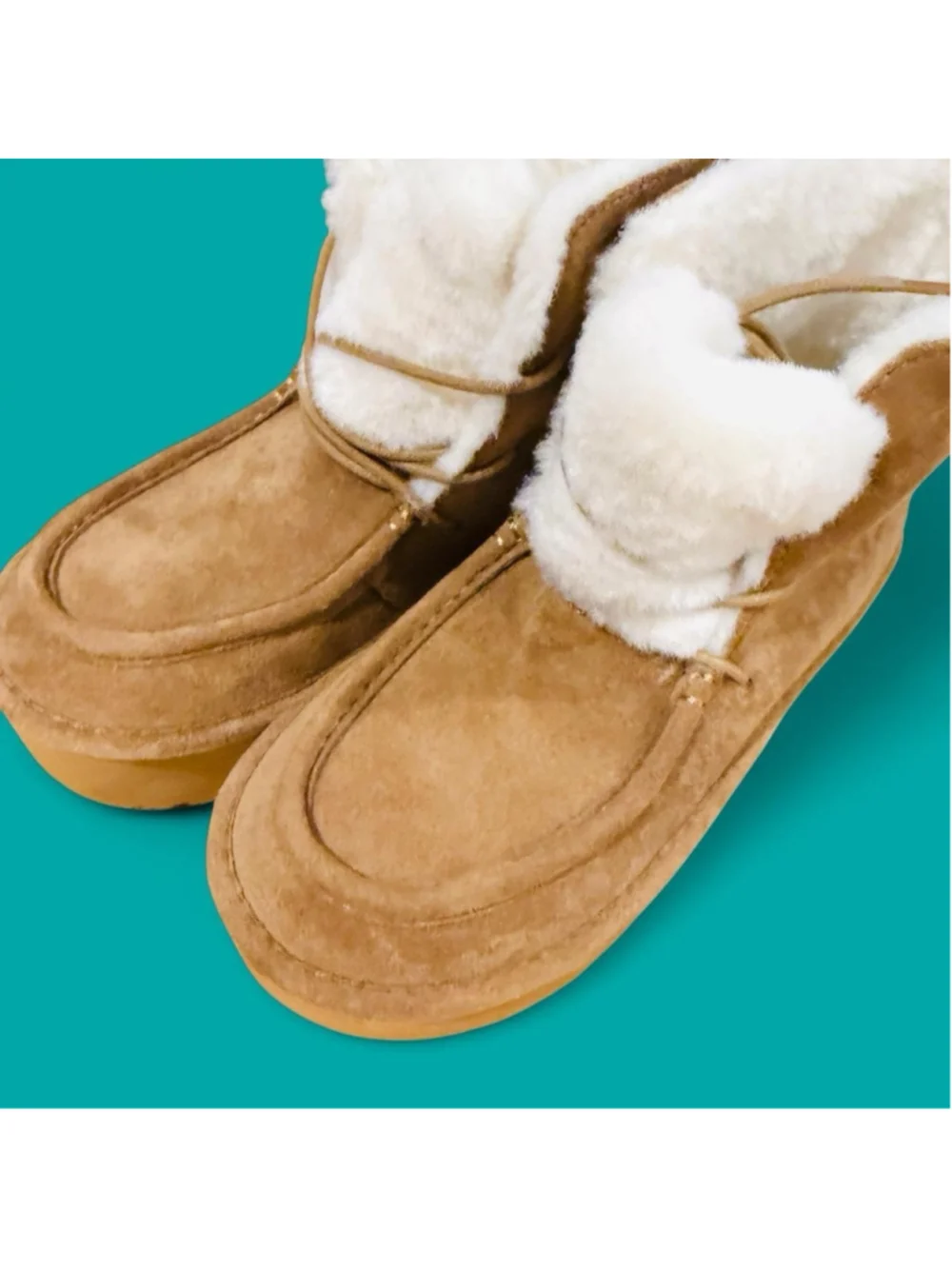Madden Girl Earnesst Tan Faux Suede Platform Boots Faux Shearling Size 6.5 NIB